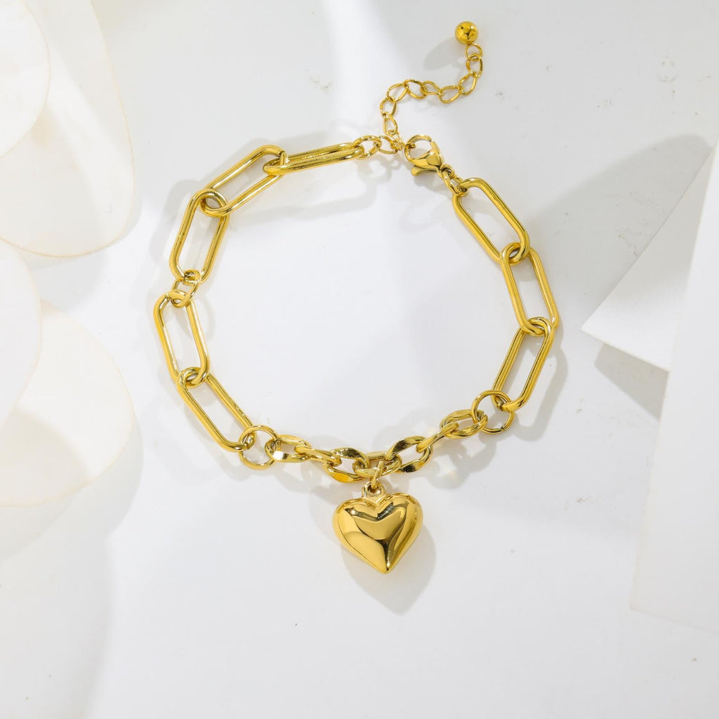18K Gold Sweet Cool Girl Heart Charm Bracelet
