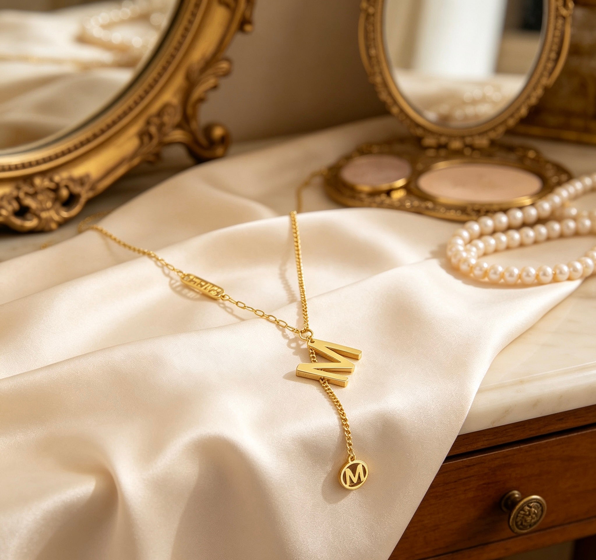 18K Gold Niche Light Luxury Tassel Necklace, Stylish Letter M Pendant, Fashion Layered Chain for Women
