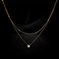 18K Gold Half Double Layer Single Diamond Necklace, Luxury Gold Beaded Layering Chain