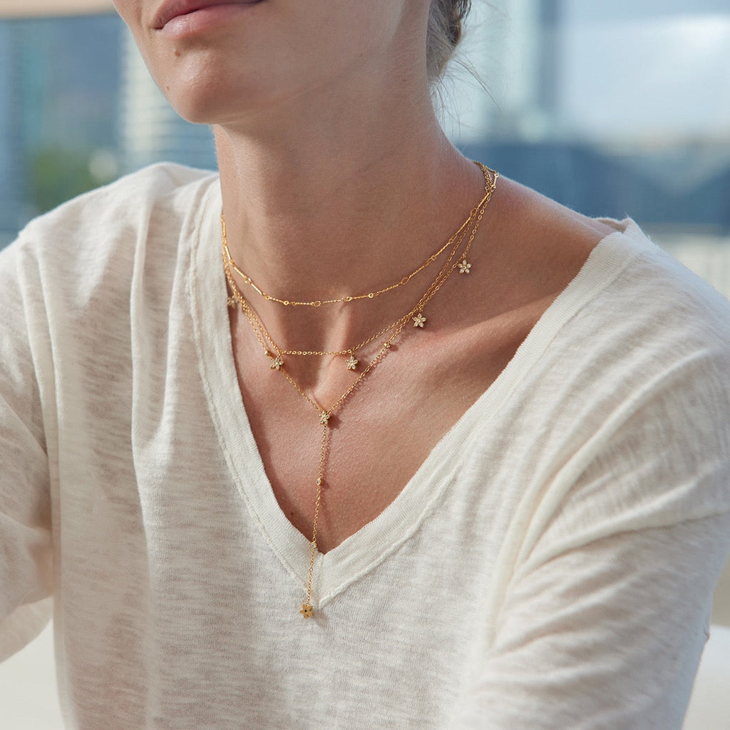 18K Gold INS Classic Flower Zircon Clavicle Necklace