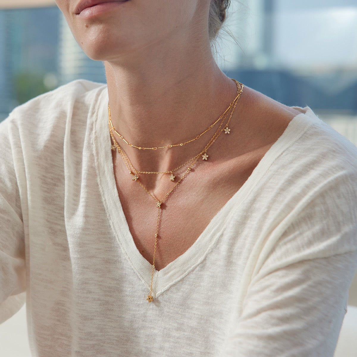 18K Gold INS Classic Flower Zircon Clavicle Necklace