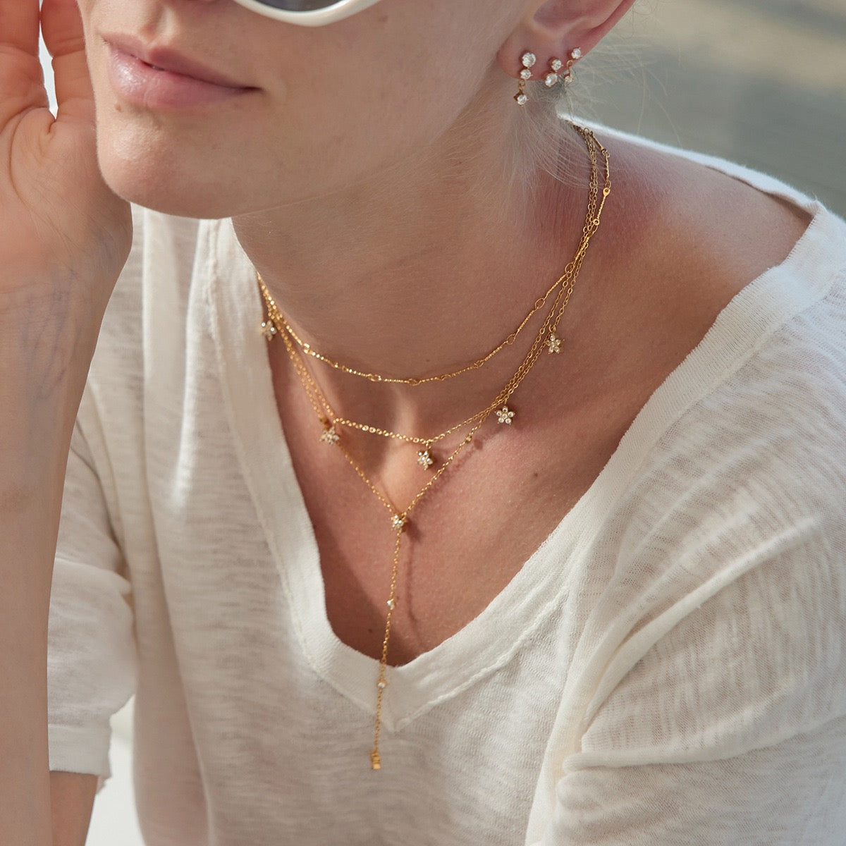 18K Gold INS Classic Flower Zircon Clavicle Necklace