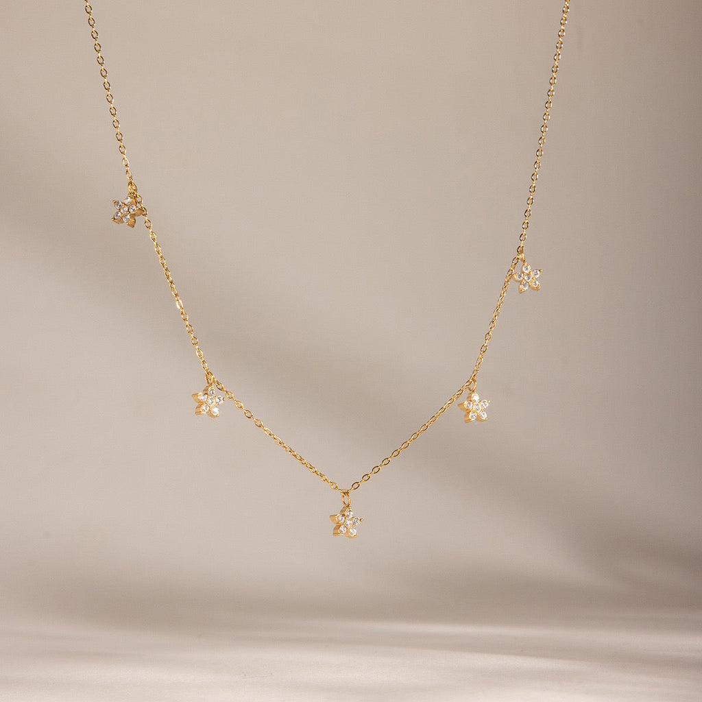 18K Gold INS Classic Flower Zircon Clavicle Necklace