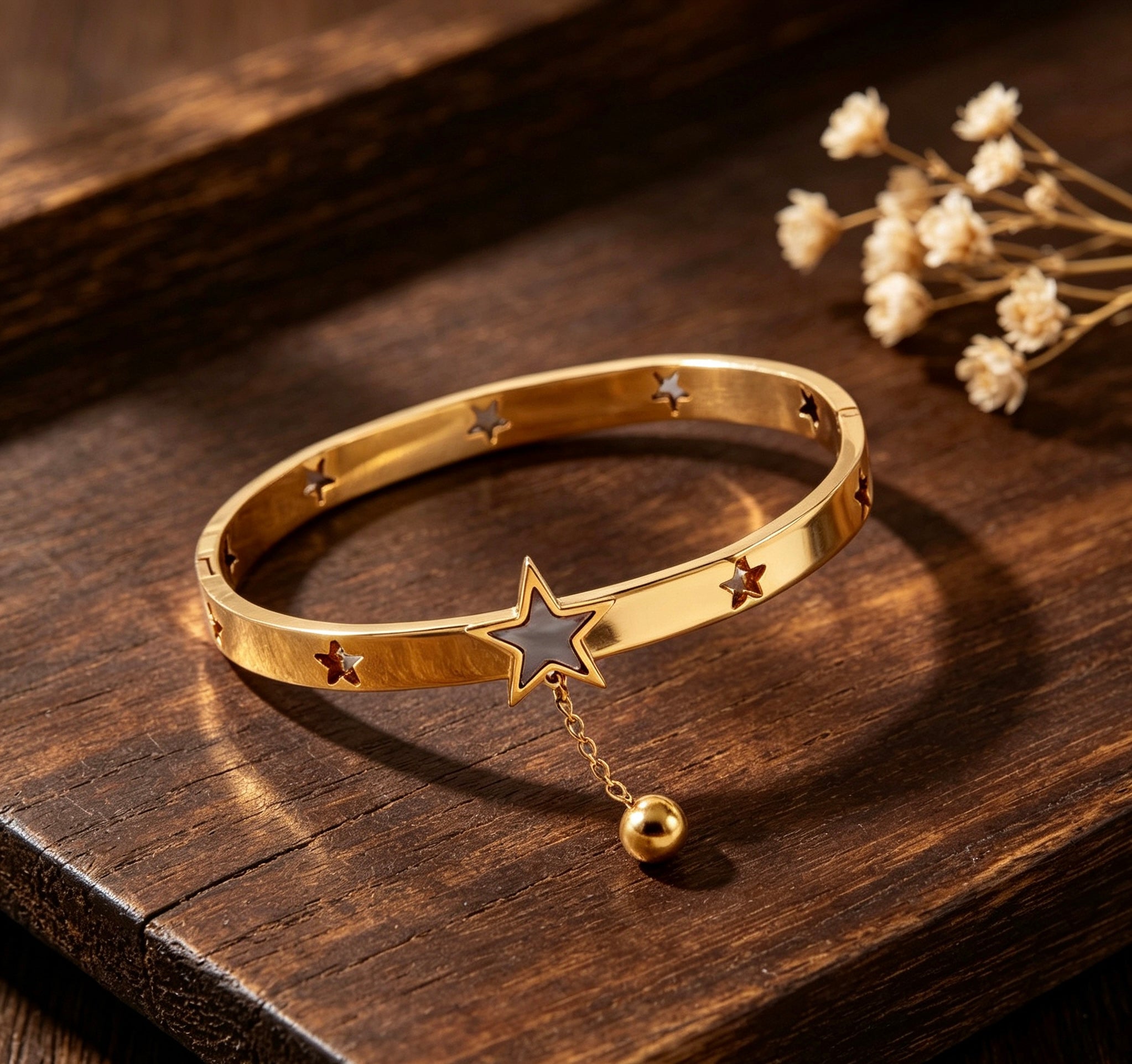18K Gold Minimalist Star Bangle