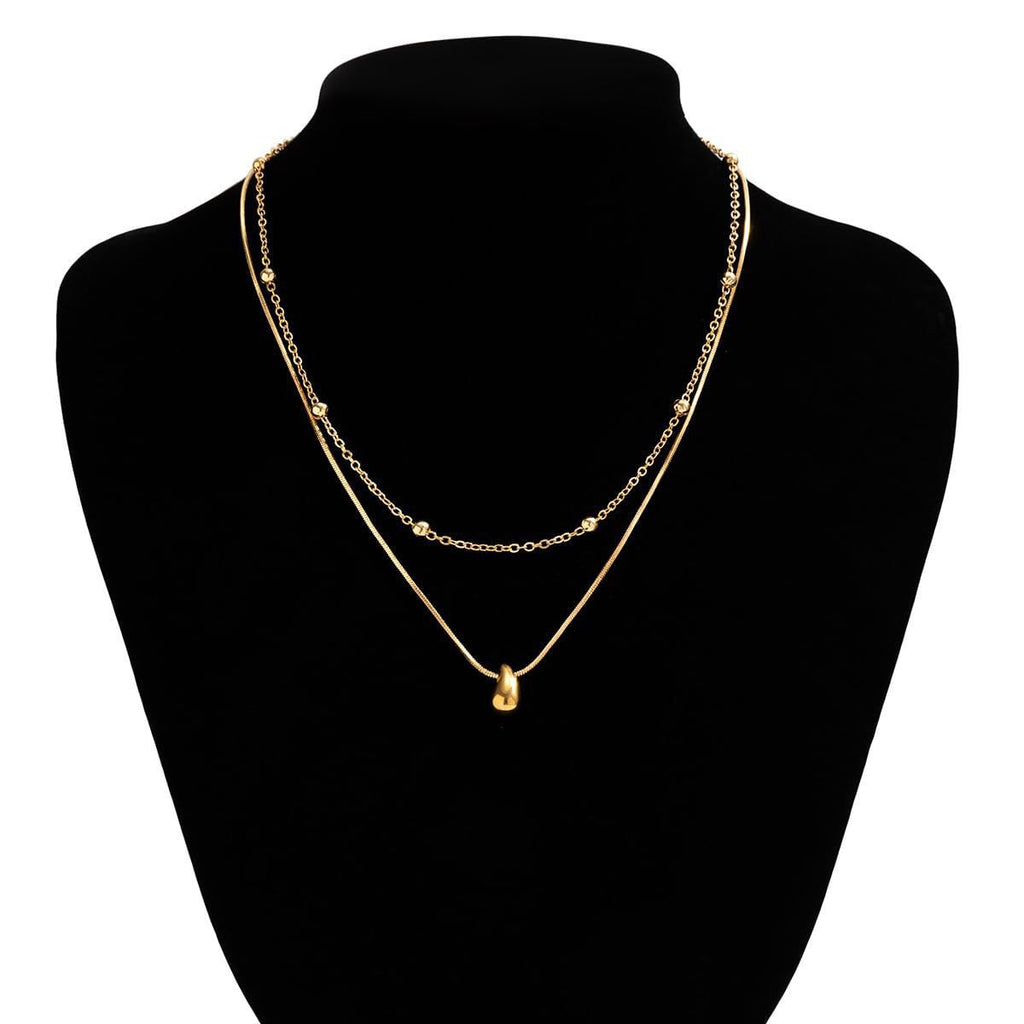 18K Gold Snake Bone Waterdrop Bead Layering Necklace