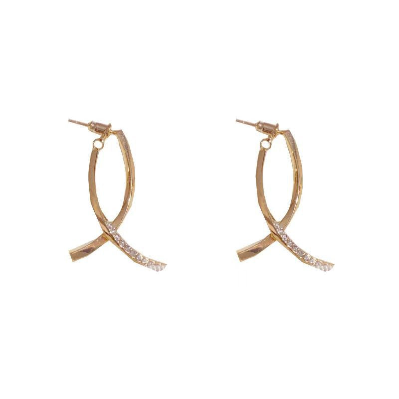 18K Gold Diamond Cross Minimalist Hoop Earrings