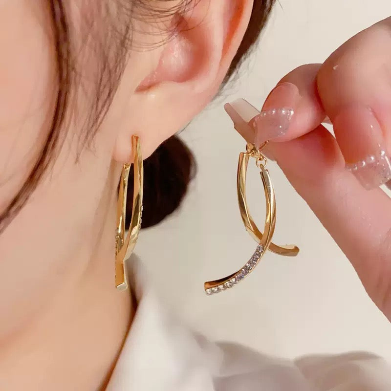 18K Gold Diamond Cross Minimalist Hoop Earrings