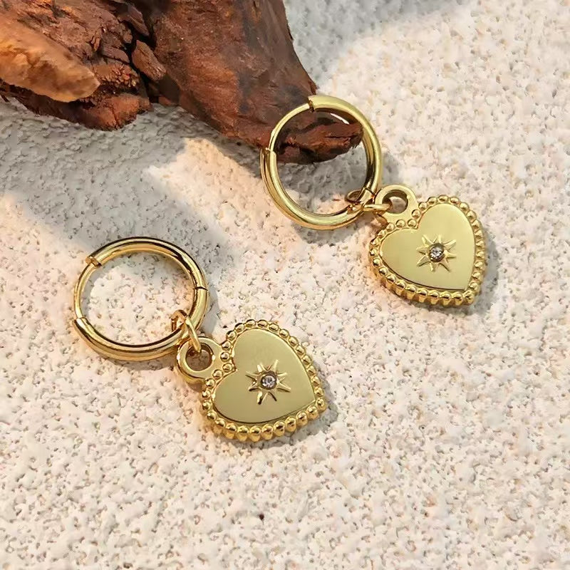 18K Gold Radiant Heart Diamond Vintage Drop Earrings