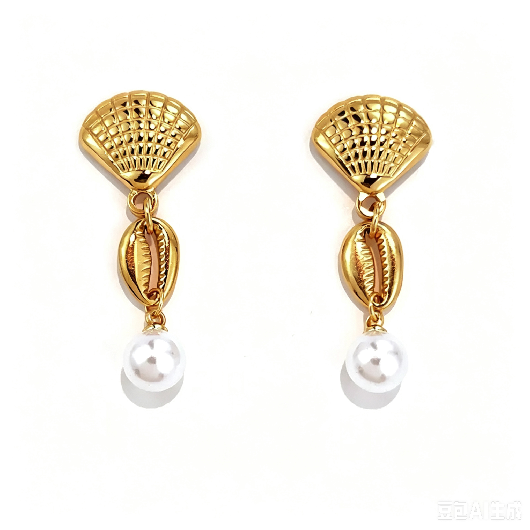 18K Gold Minimalist Starfish Conch Spliced Tassel Stud Earrings