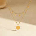 18K Gold Vintage Layered Cross Star Round Tag Necklace