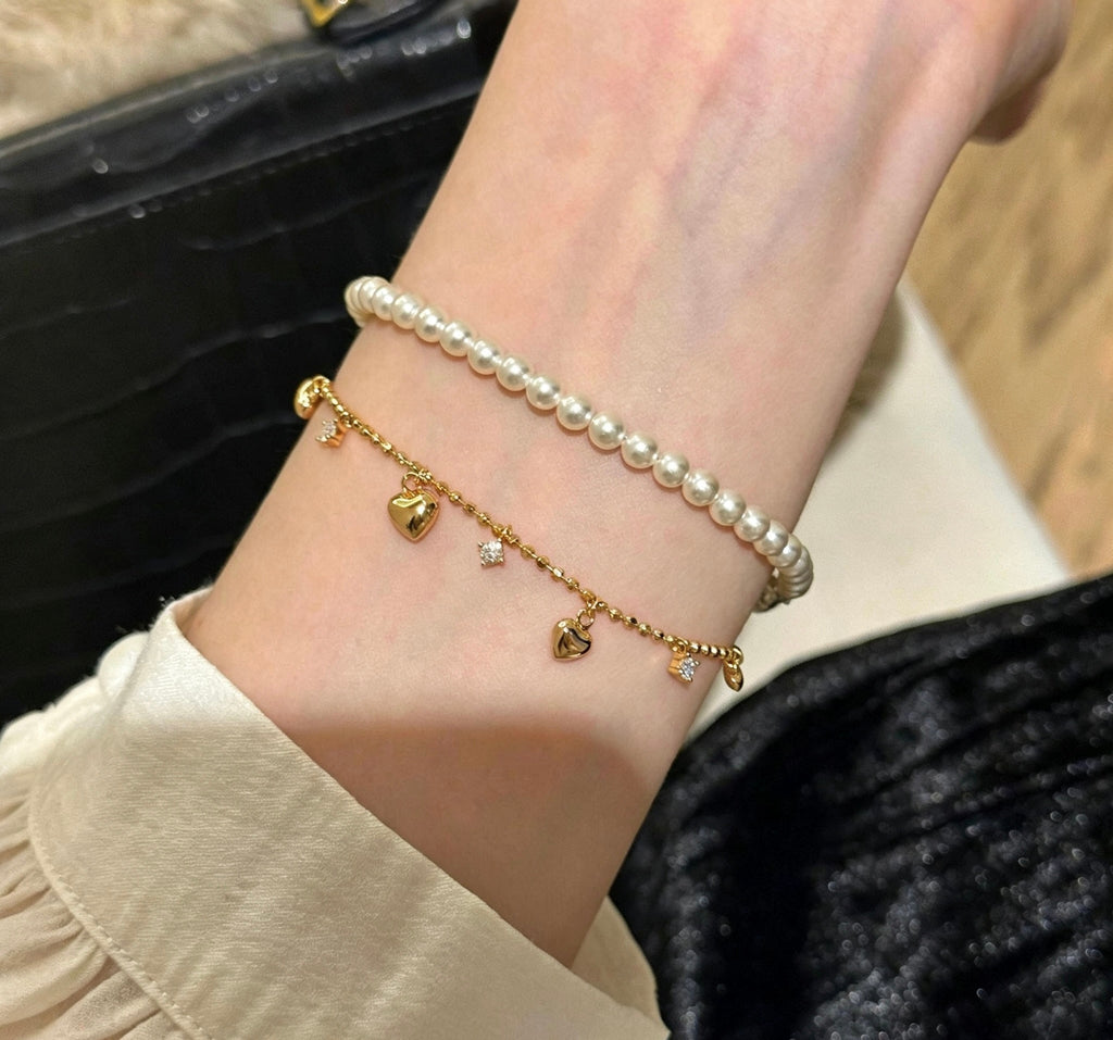 18K Gold Dainty Heart Tassel Bracelet