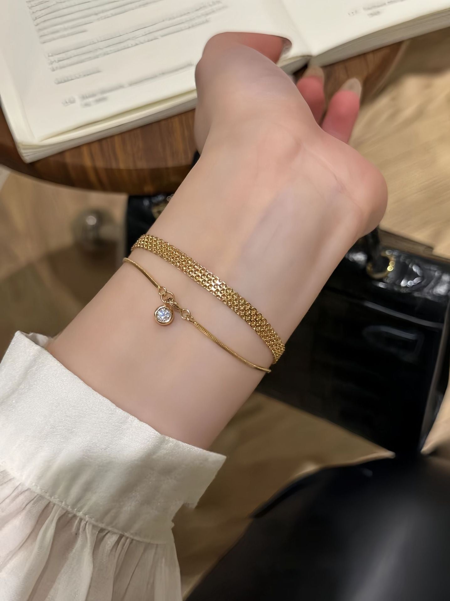 18K Gold Flat Grid Bracelet, Retro Minimalist Luxury