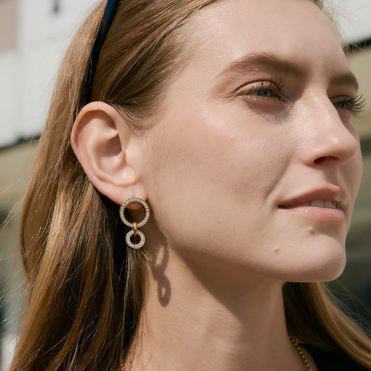 18K Gold Zircon Double Hoop Earrings