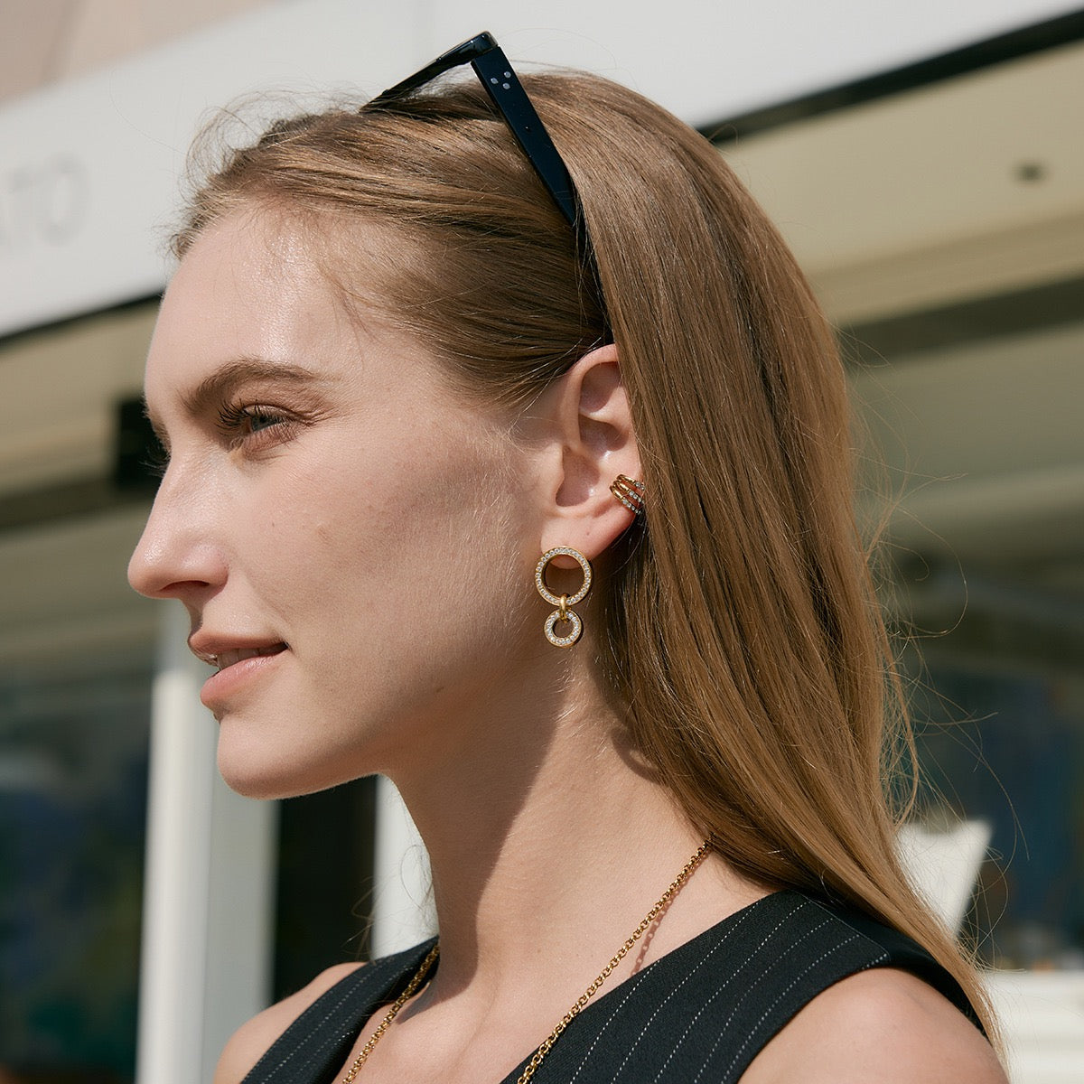 18K Gold Zircon Double Hoop Earrings