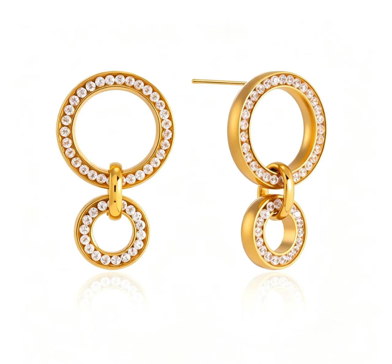 18K Gold Zircon Double Hoop Earrings
