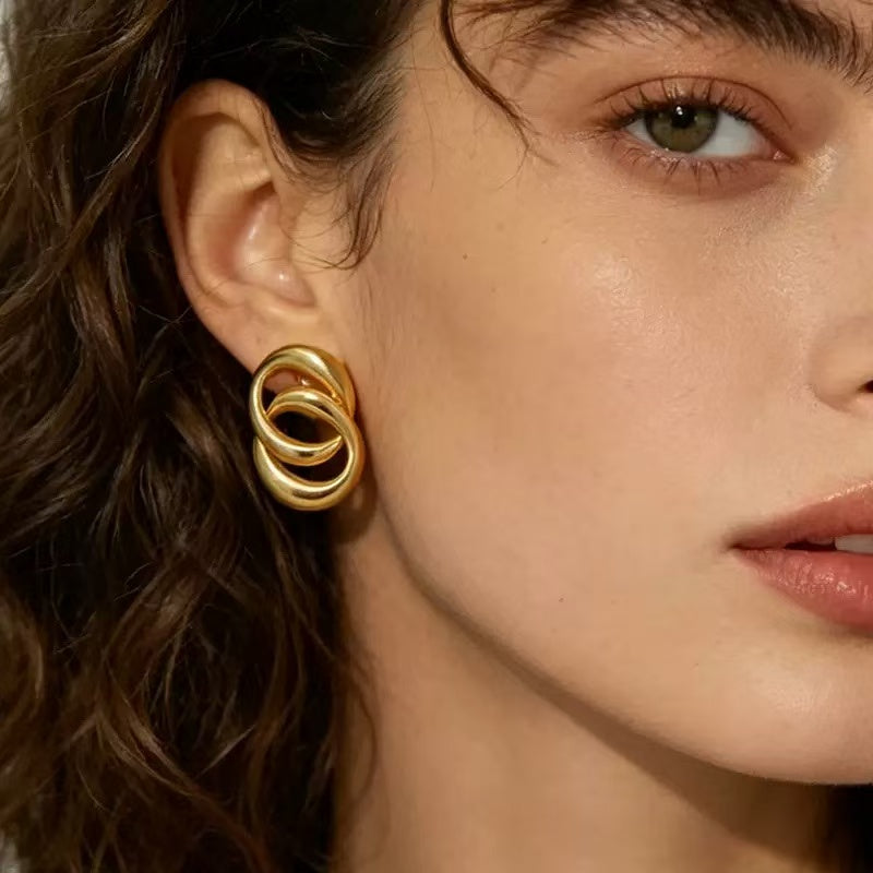 18K Gold Ins Style Niche O-shaped Wrap Earrings