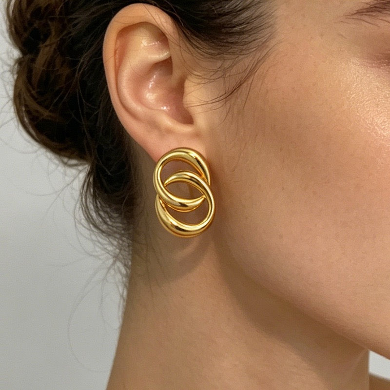 18K Gold Ins Style Niche O-shaped Wrap Earrings