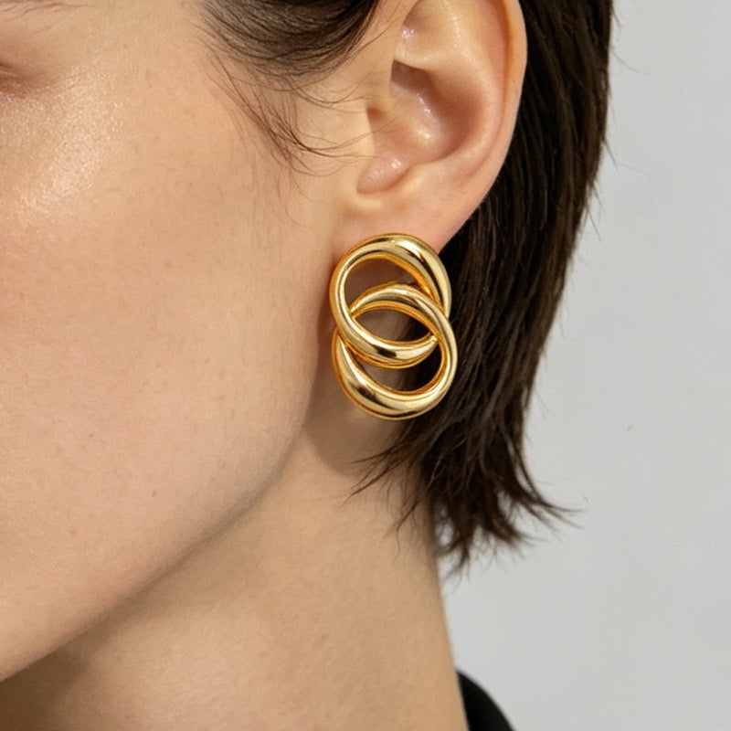 18K Gold Ins Style Niche O-shaped Wrap Earrings