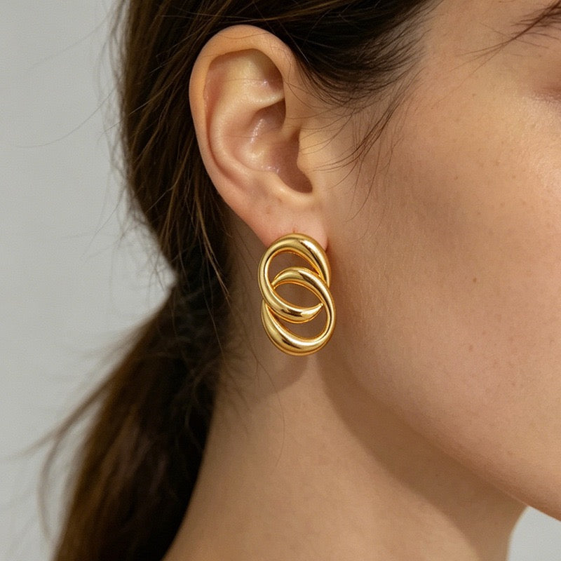 18K Gold Ins Style Niche O-shaped Wrap Earrings