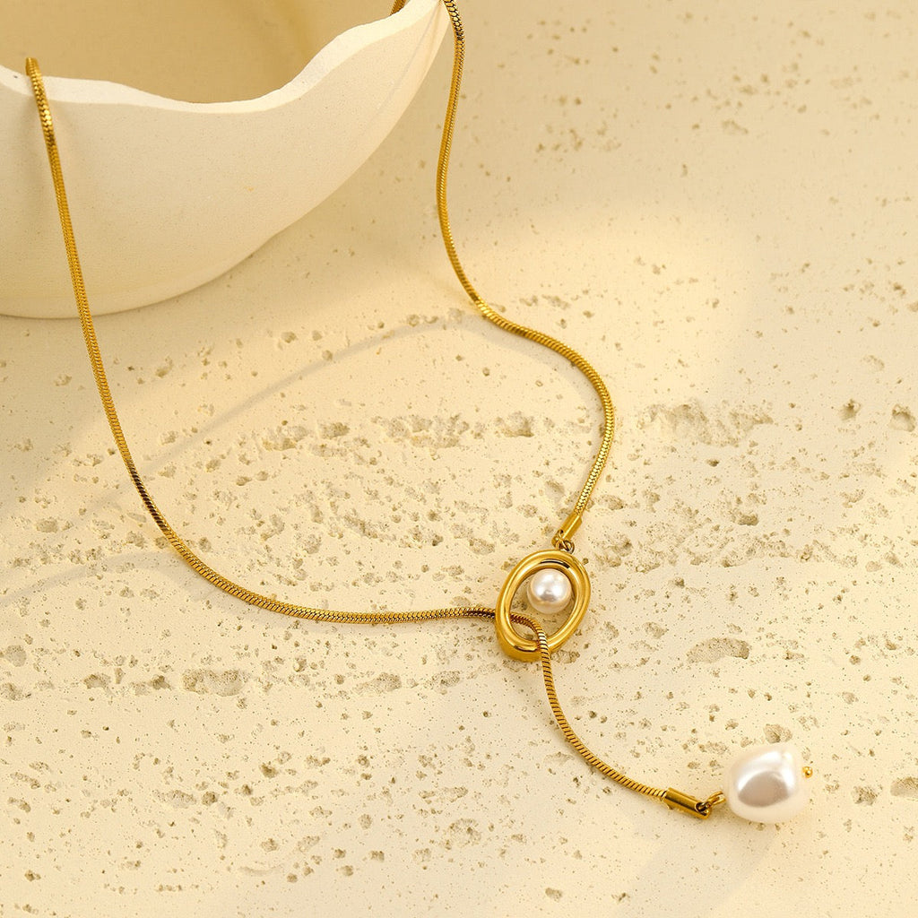 18K Gold French Vintage Pearl Long Adjustable Necklace