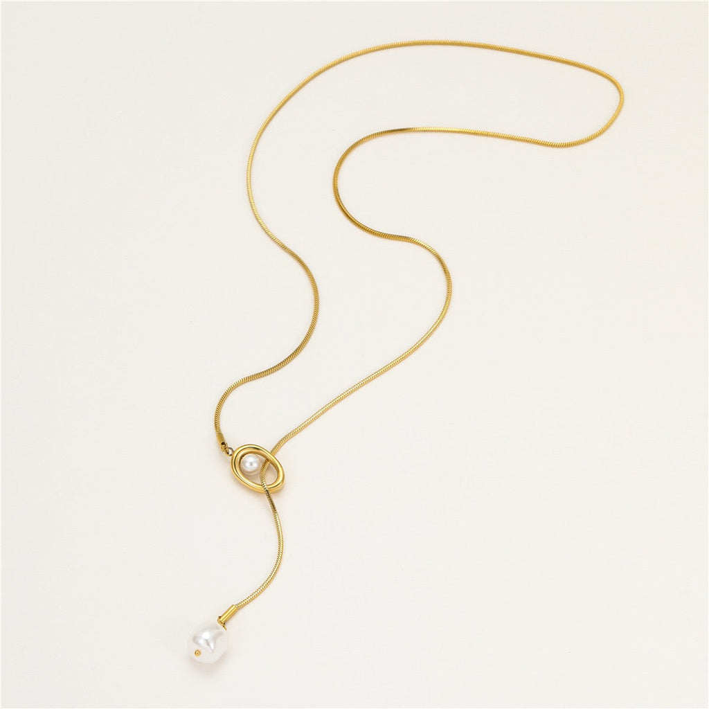 18K Gold French Vintage Pearl Long Adjustable Necklace