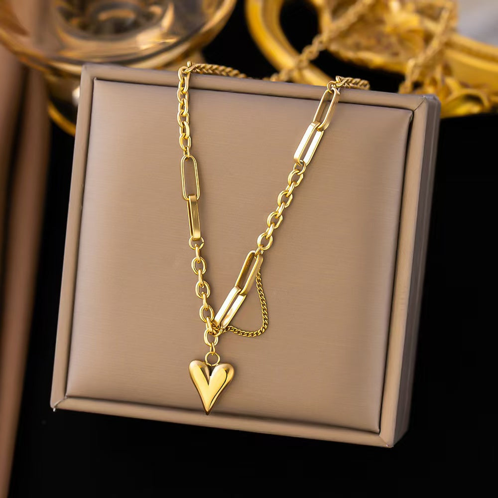 18K Gold Heart Chain Niche Luxury Necklace