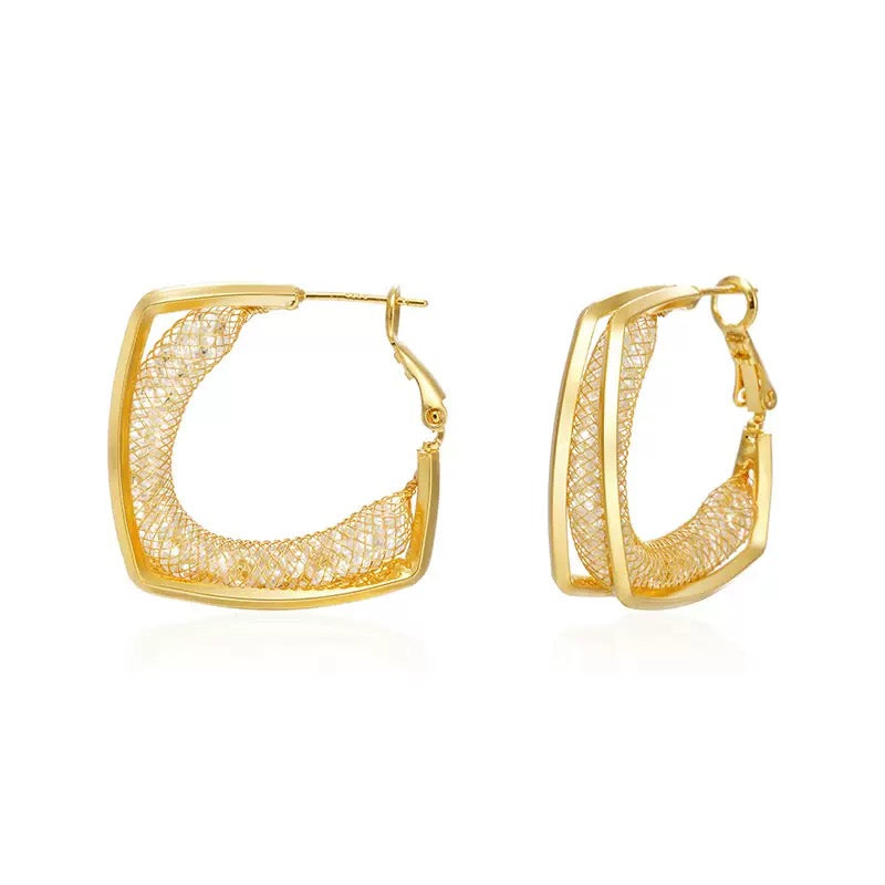 18K Gold Geometric Hollow Mesh Premium Earrings