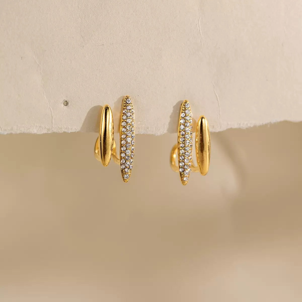 18K Gold Double Layer Diamond Earrings