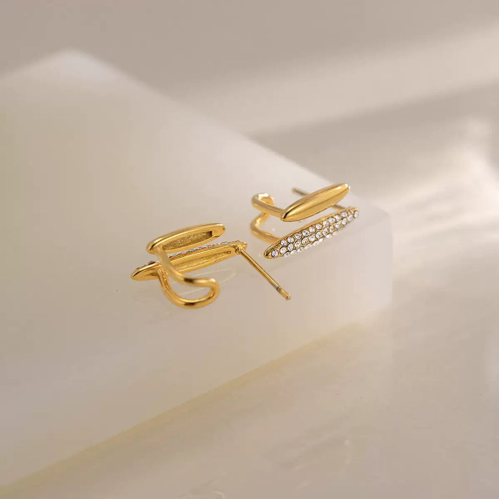 18K Gold Double Layer Diamond Earrings