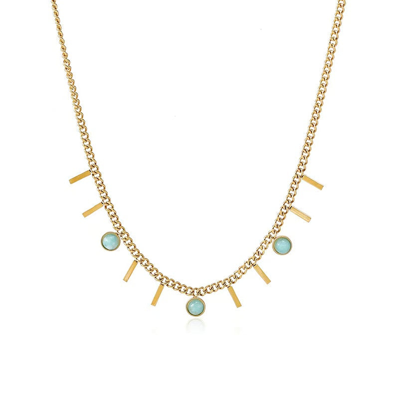 18K Gold White Shell Heart Snake Bone Double Layer Chain