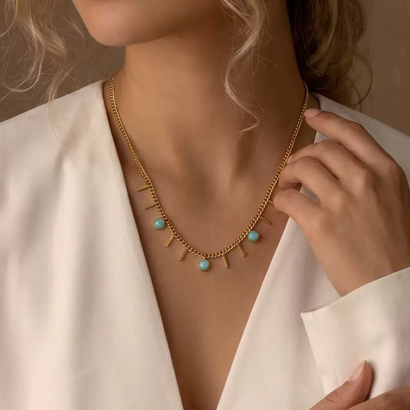 18K Gold White Shell Heart Snake Bone Double Layer Chain