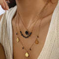 18K Gold Double Layer Obsidian Water Drop Necklace
