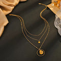 18K Gold Pentagram Round Layered Necklace