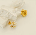 18K Gold Retro Sunflower Pearl Earrings