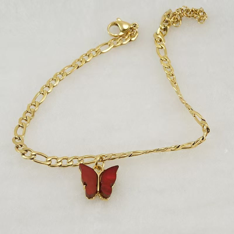 18K Gold NK Butterfly Figaro Anklet