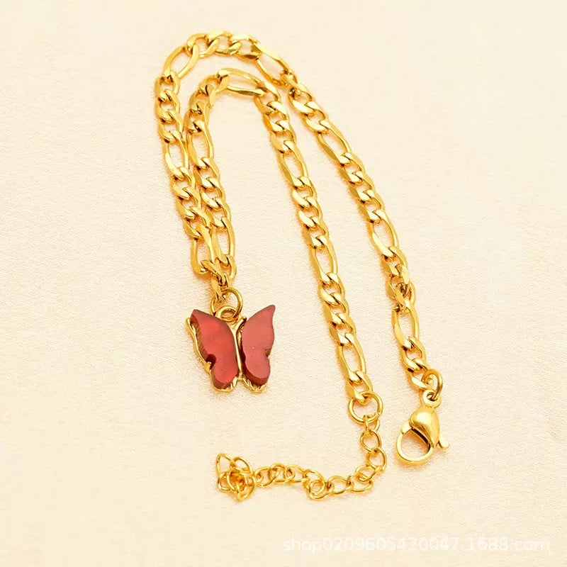 18K Gold NK Butterfly Figaro Anklet