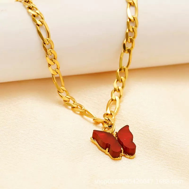 18K Gold NK Butterfly Figaro Anklet