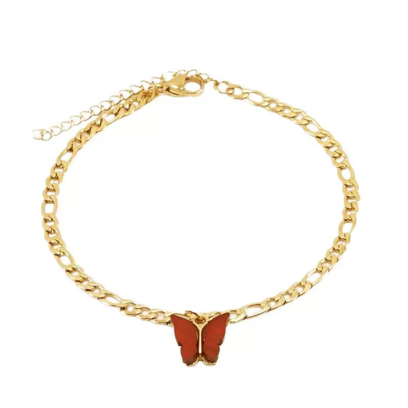 18K Gold NK Butterfly Figaro Anklet