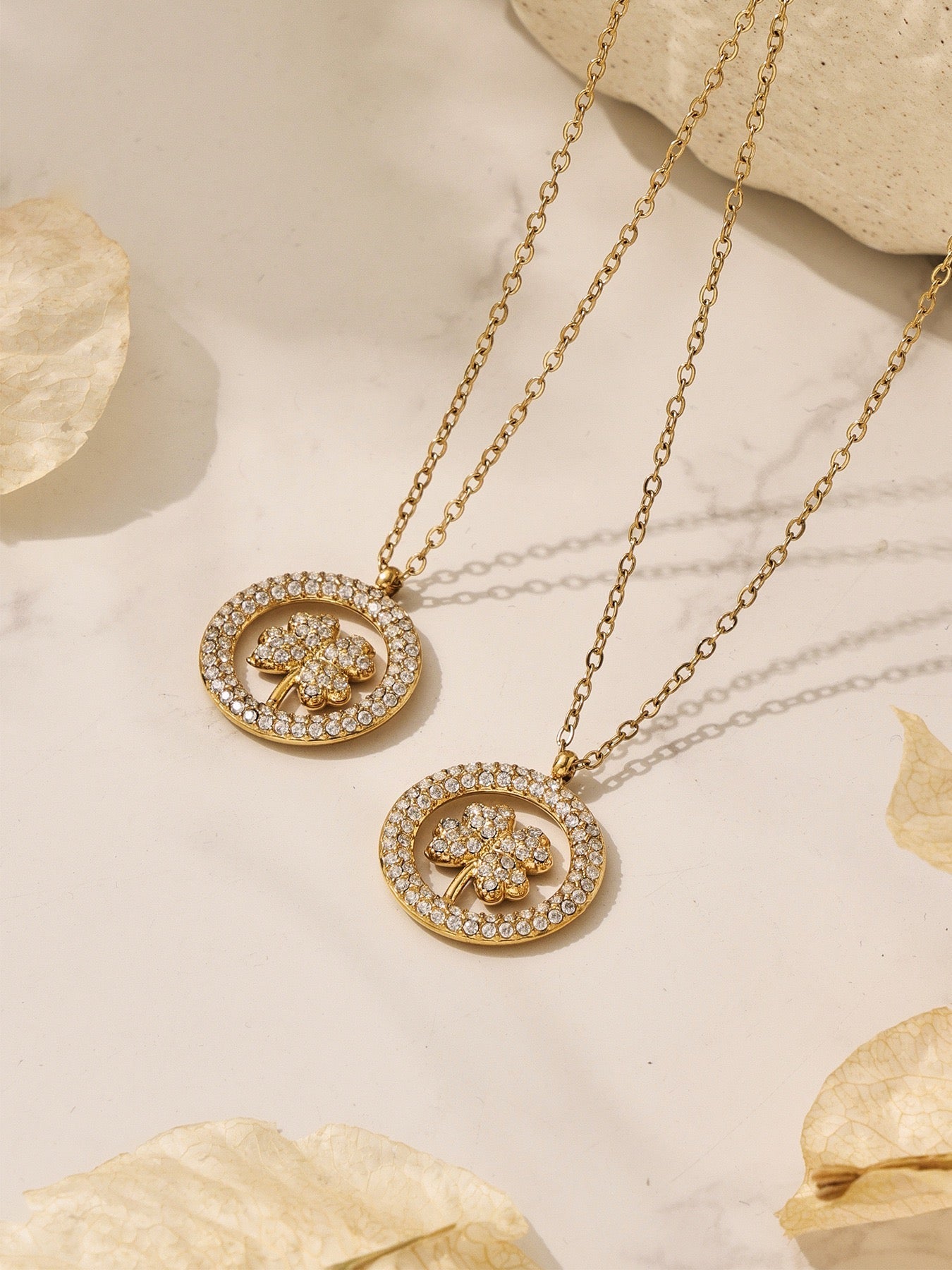 18K Gold Full Zircon Clover Necklace