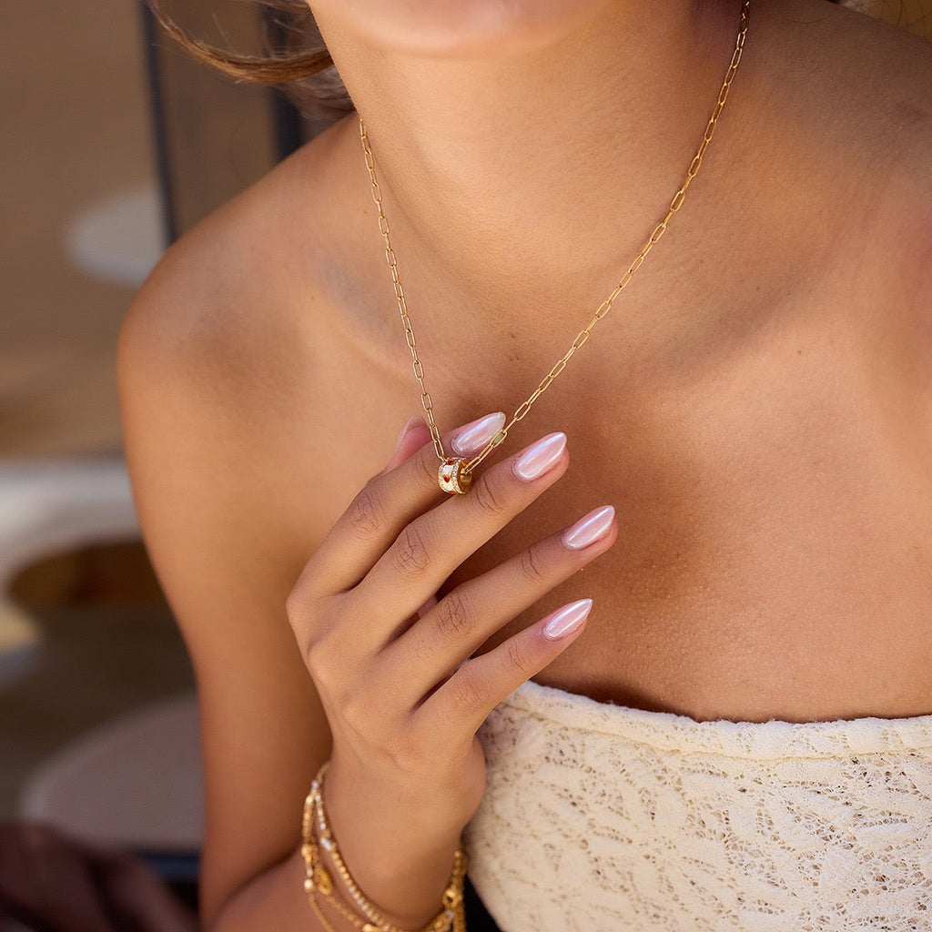 18K Gold Diamond Circle Lucky Necklace