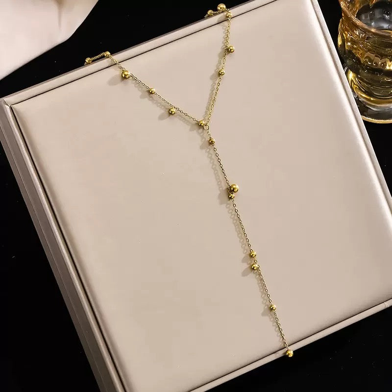 14K Gold Long Tassel Beaded Pendant Necklace