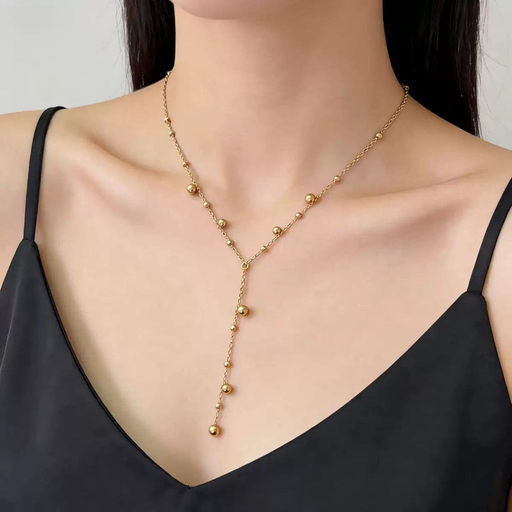 14K Gold Long Tassel Beaded Pendant Necklace
