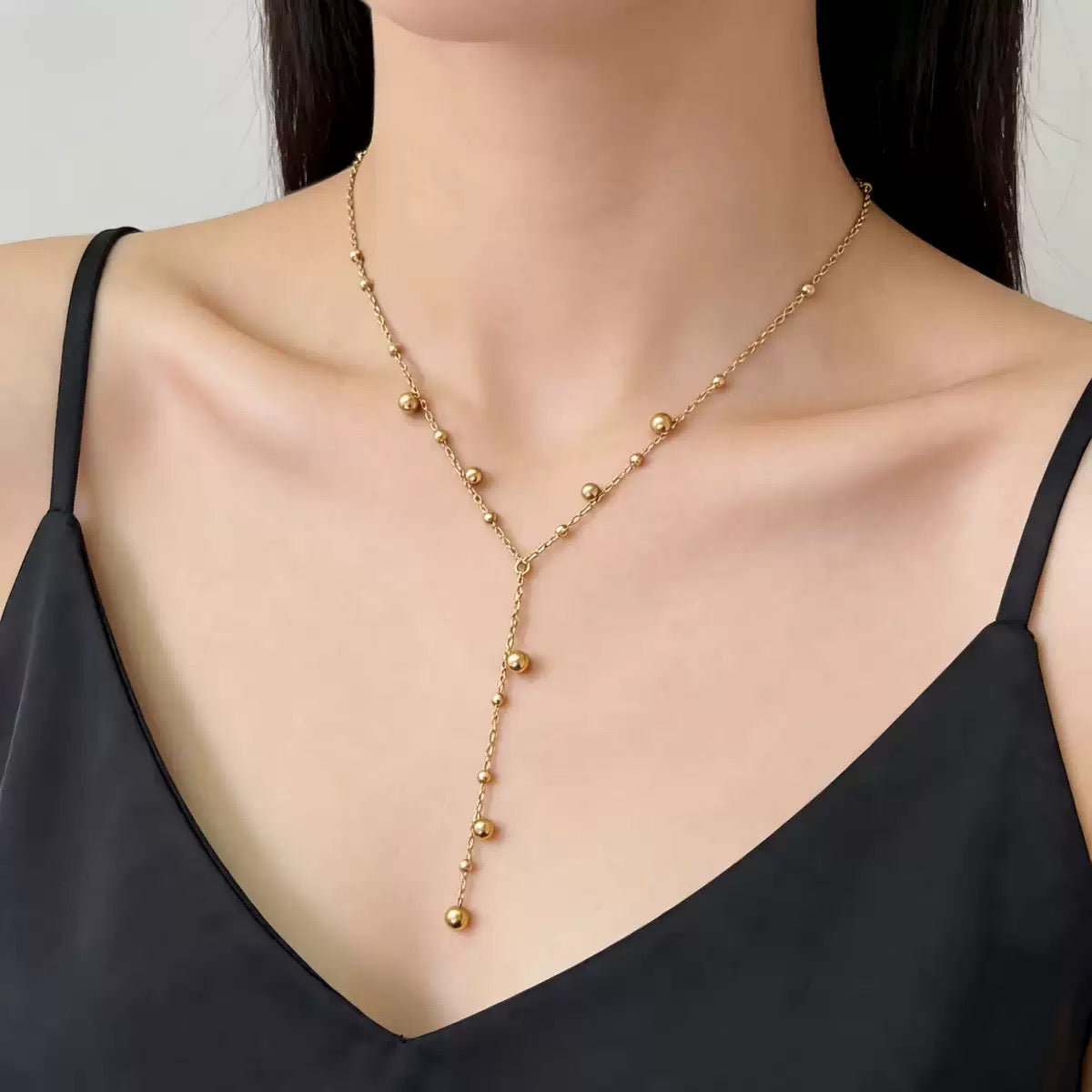 14K Gold Long Tassel Beaded Pendant Necklace