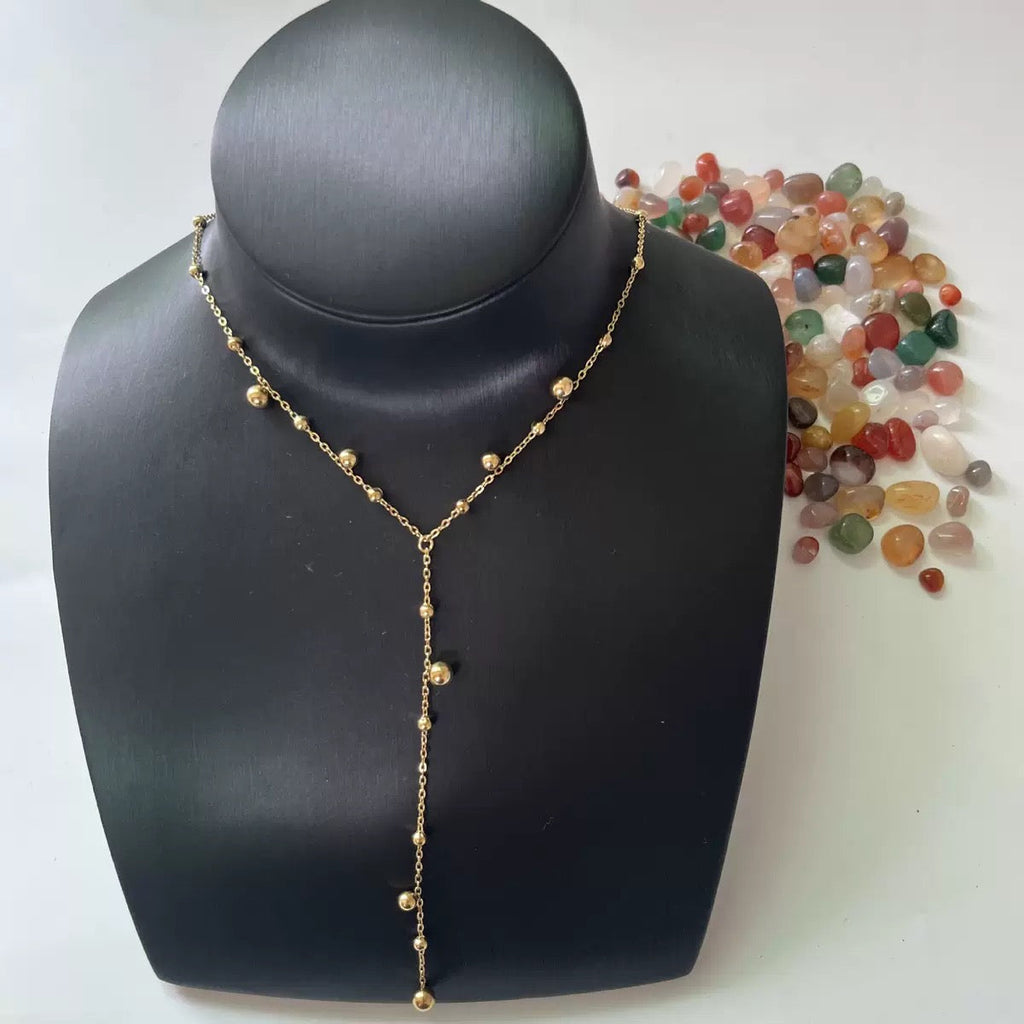 14K Gold Long Tassel Beaded Pendant Necklace