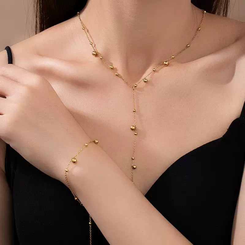 14K Gold Long Tassel Beaded Pendant Necklace