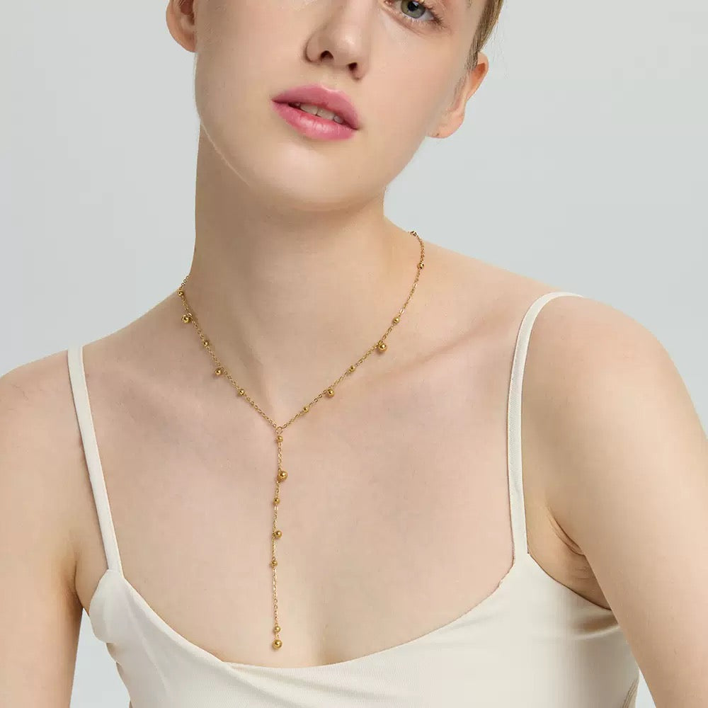 14K Gold Long Tassel Beaded Pendant Necklace