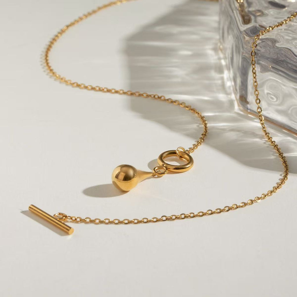 Fashion 18K Gold Long Teardrop Necklace with OT Toggle Clasp