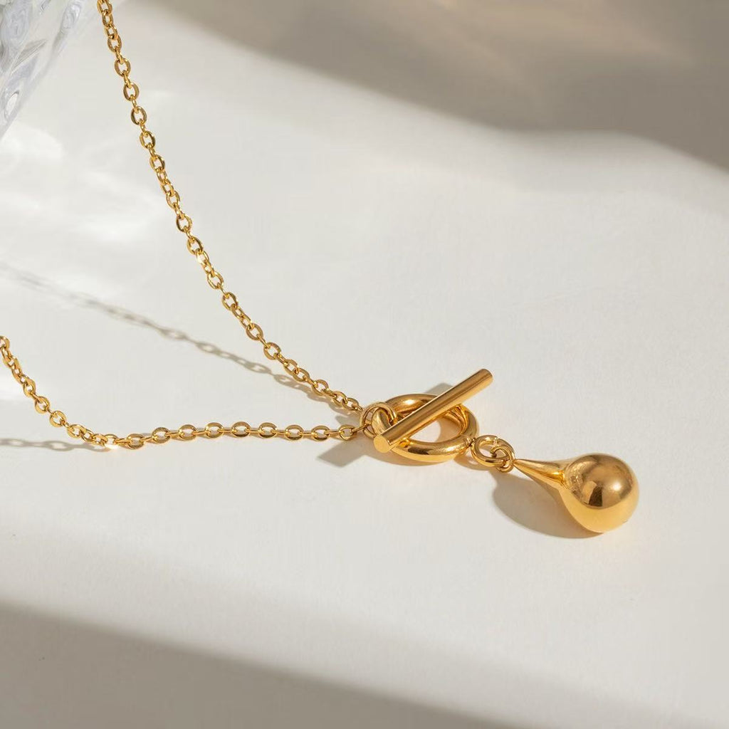 Fashion 18K Gold Long Teardrop Necklace with OT Toggle Clasp