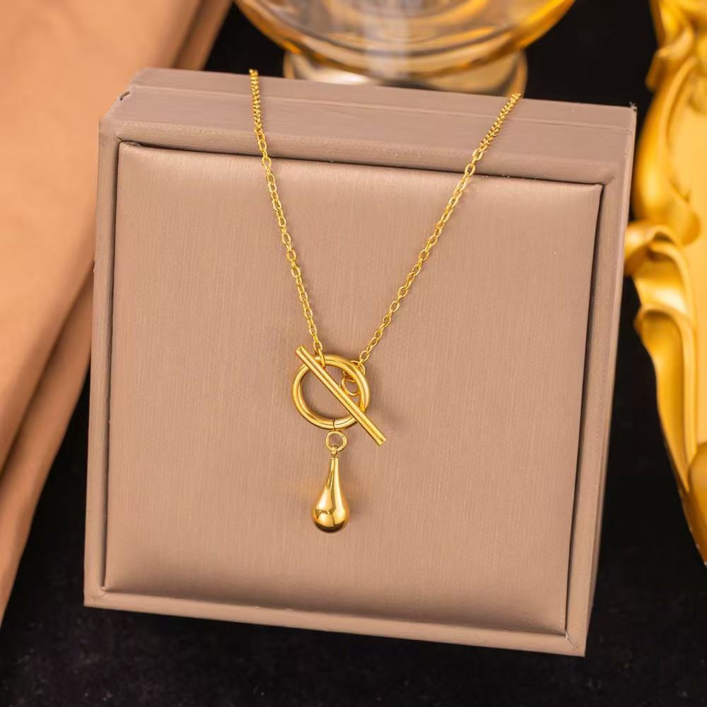 Fashion 18K Gold Long Teardrop Necklace with OT Toggle Clasp