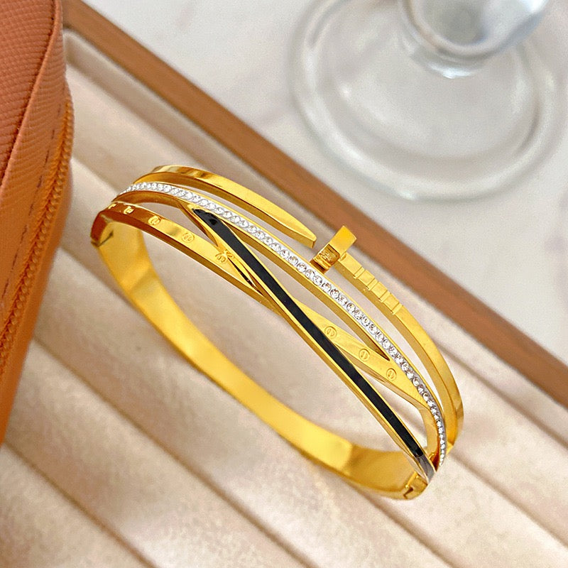 18K Gold Micro Pave Zircon Full Diamond Nail Bangle